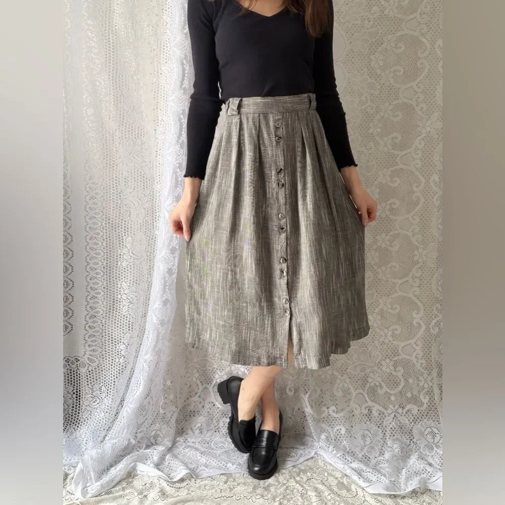 Vintage 90s Button Front Midi Skirt Norton McNaughton Size 8 - Picture 11 of 12